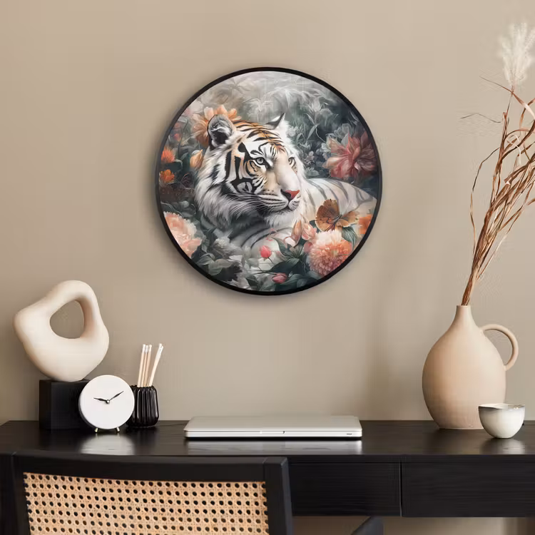Tijger - Wilde dieren - Bloemen - Jungle Fotolijst rond zonder passe partout klein -sfeer1