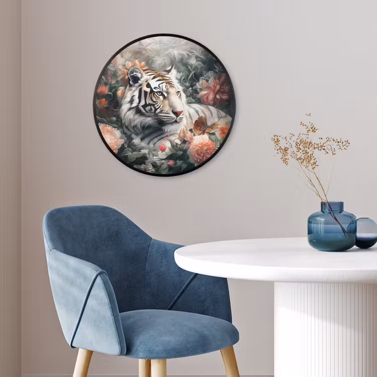 Tijger - Wilde dieren - Bloemen - Jungle Fotolijst rond zonder passe partout klein -sfeer2