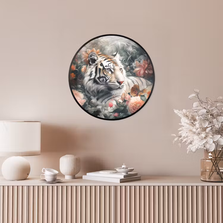Tijger - Wilde dieren - Bloemen - Jungle Fotolijst rond zonder passe partout klein -sfeer3
