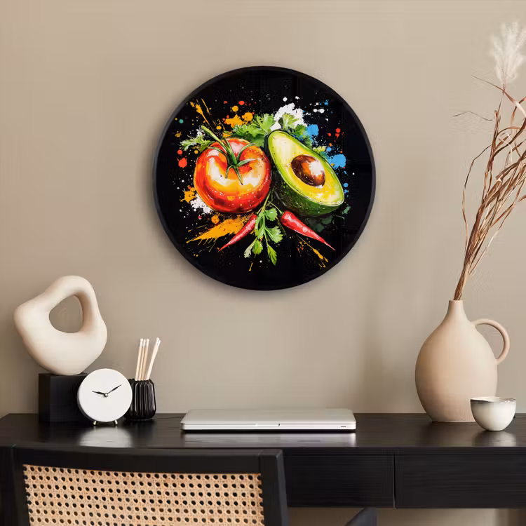 Tomaat - Avocado - Peper - Graffiti - Verf - Modern Fotolijst rond zonder passe partout klein -sfeer1