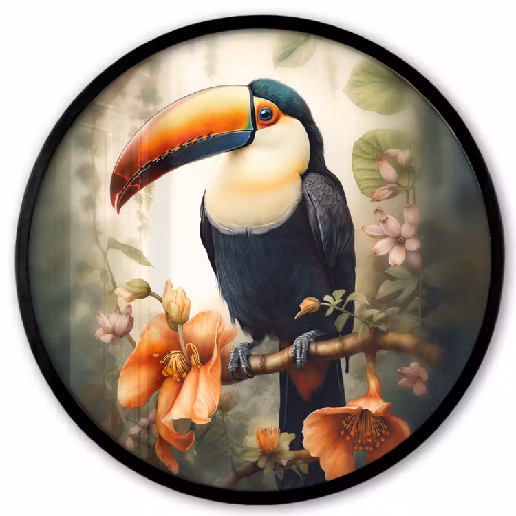 Toekan - Vogel - Bloemen - Planten Fotolijst rond zonder passe partout klein -3d