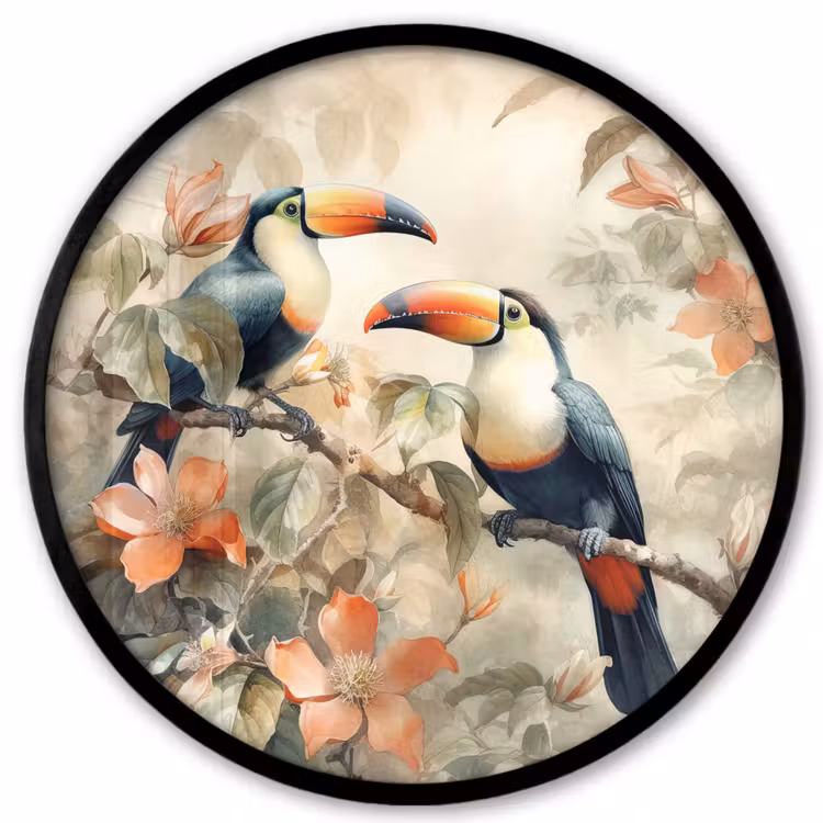 Toekan - Vogels - Bloemen - Tak Fotolijst rond zonder passe partout klein -3d
