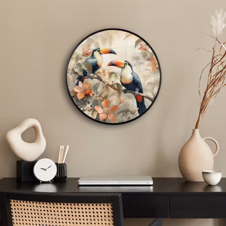 Toekan - Vogels - Bloemen - Tak Fotolijst rond zonder passe partout klein -sfeer1