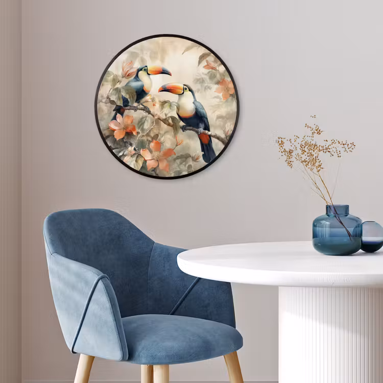 Toekan - Vogels - Bloemen - Tak Fotolijst rond zonder passe partout klein -sfeer2