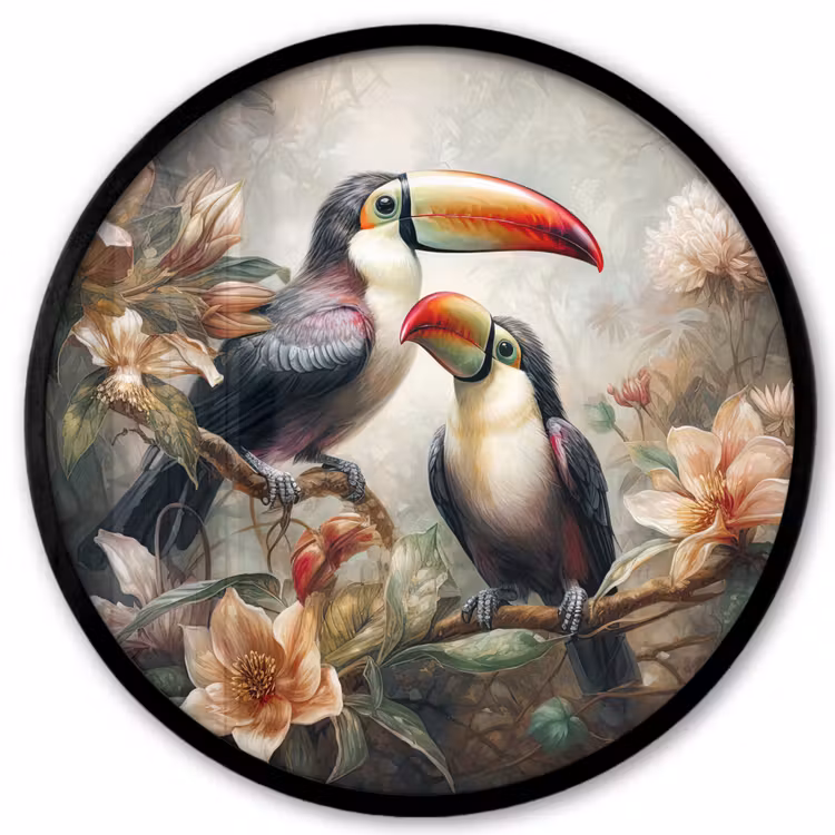 Toekan - Vogels - Bloemen - Jungle Fotolijst rond zonder passe partout klein -3d