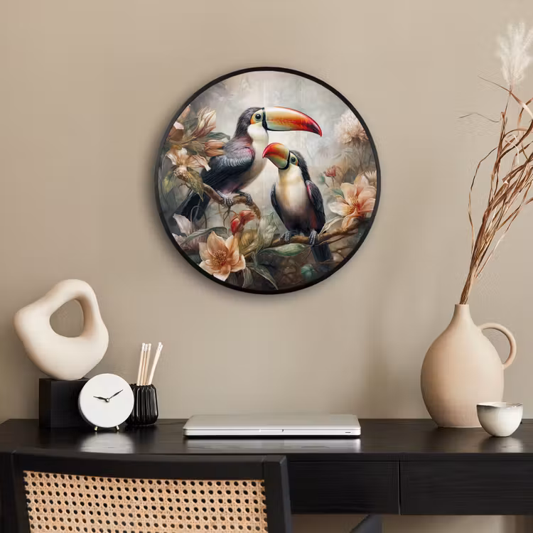 Toekan - Vogels - Bloemen - Jungle Fotolijst rond zonder passe partout klein -sfeer1
