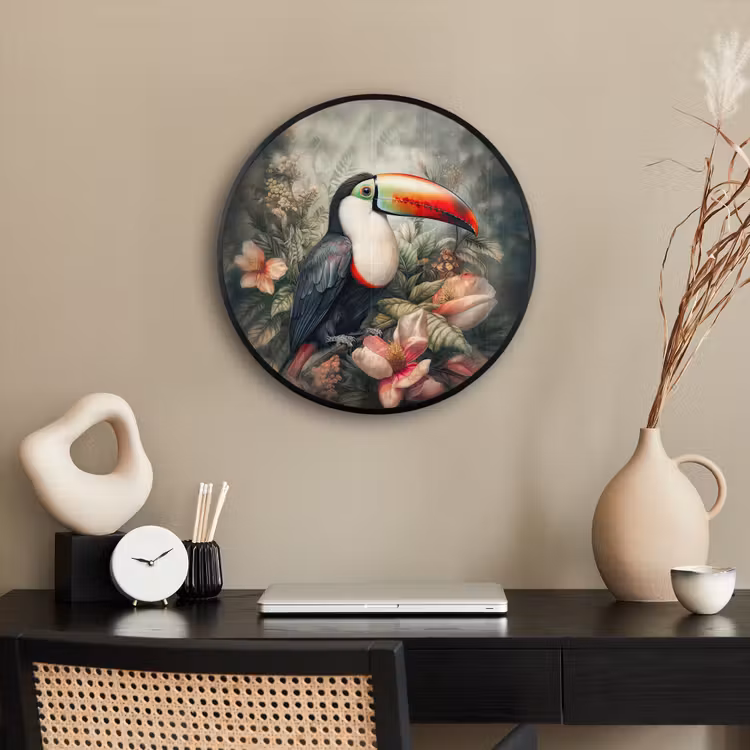 Toekan - Vogels - Bloemen - Planten - Tropisch Fotolijst rond zonder passe partout klein -sfeer1