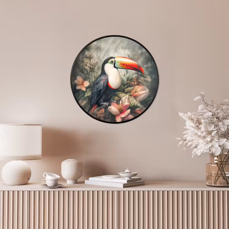 Toekan - Vogels - Bloemen - Planten - Tropisch Fotolijst rond zonder passe partout klein -sfeer3