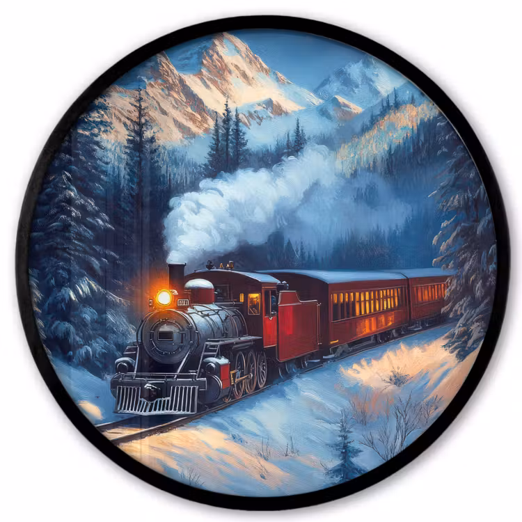 Trein - Kerst - Sneeuw - Kersttrein Fotolijst rond zonder passe partout klein -3d