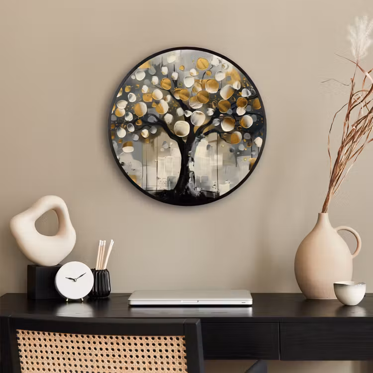 Boom - Abstract - Beige - Goud - Zwart Fotolijst rond zonder passe partout klein -sfeer1