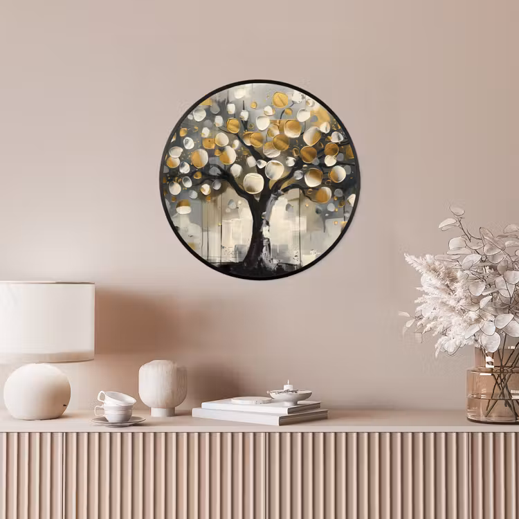 Boom - Abstract - Beige - Goud - Zwart Fotolijst rond zonder passe partout klein -sfeer3