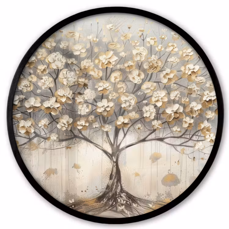Boom - Beige - Goud - Verflook - Grijs Fotolijst rond zonder passe partout klein -3d