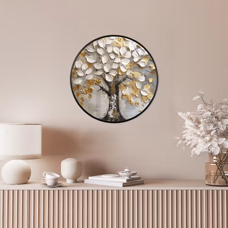 Boom - Beige - Grijs - Goud - Abstract Fotolijst rond zonder passe partout klein -sfeer3