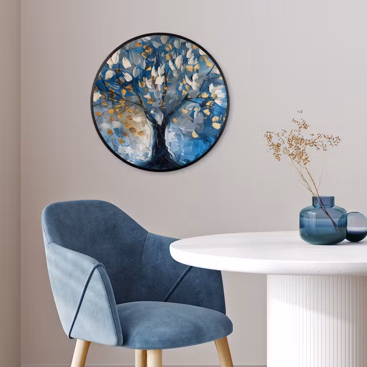 Boom - Blauw - Goud - Abstract Fotolijst rond zonder passe partout klein -sfeer2