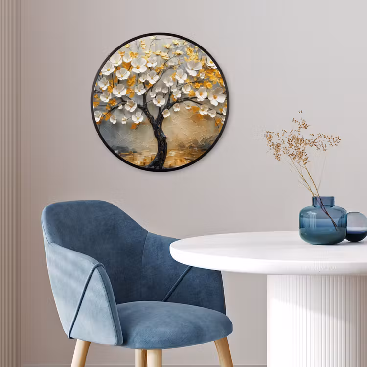 Boom - Bloemen - Goud - Beige Fotolijst rond zonder passe partout klein -sfeer2