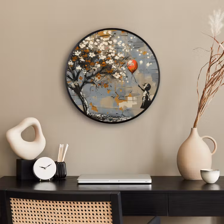 Boom - Graffiti - Banksy Style - Balloon Girl Fotolijst rond zonder passe partout klein -sfeer1