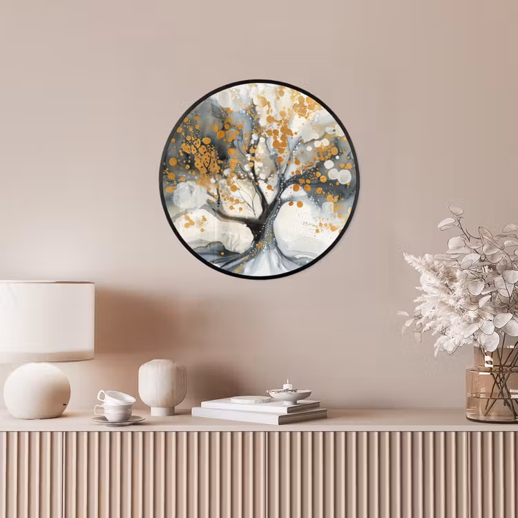 Boom - Modern - Abstract - Goud - Zwart - Wit Fotolijst rond zonder passe partout klein -sfeer3