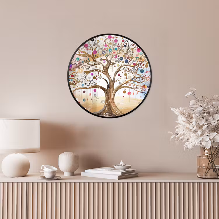 Levensboom - Goud - Kleurrijk - Abstract - Aesthetic Fotolijst rond zonder passe partout klein -sfeer3