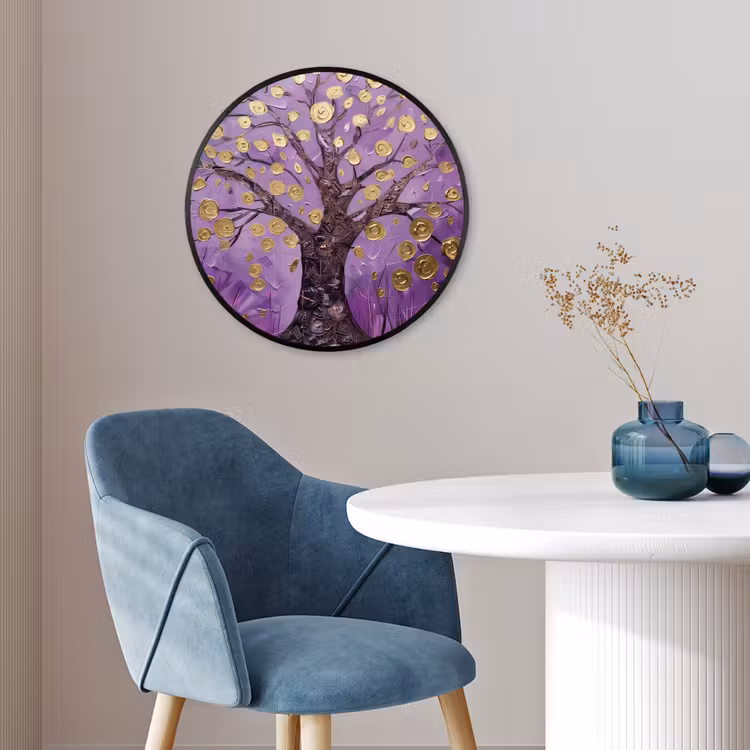 Levensboom - Boom - Paars - Goud - Modern Fotolijst rond zonder passe partout klein -sfeer2