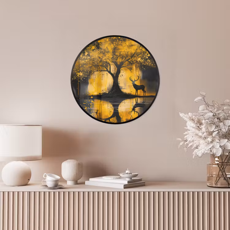Boom - Verflook - Hert - Natuur - Goud Fotolijst rond zonder passe partout klein -sfeer3