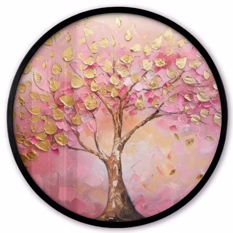 Boom - Roze - Goud - Modern Fotolijst rond zonder passe partout klein -3d