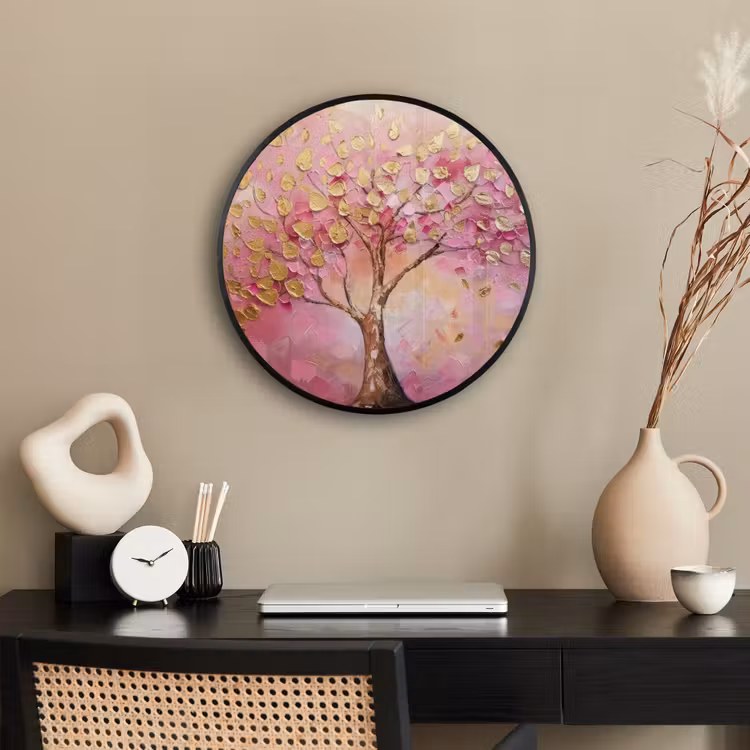 Boom - Roze - Goud - Modern Fotolijst rond zonder passe partout klein -sfeer1