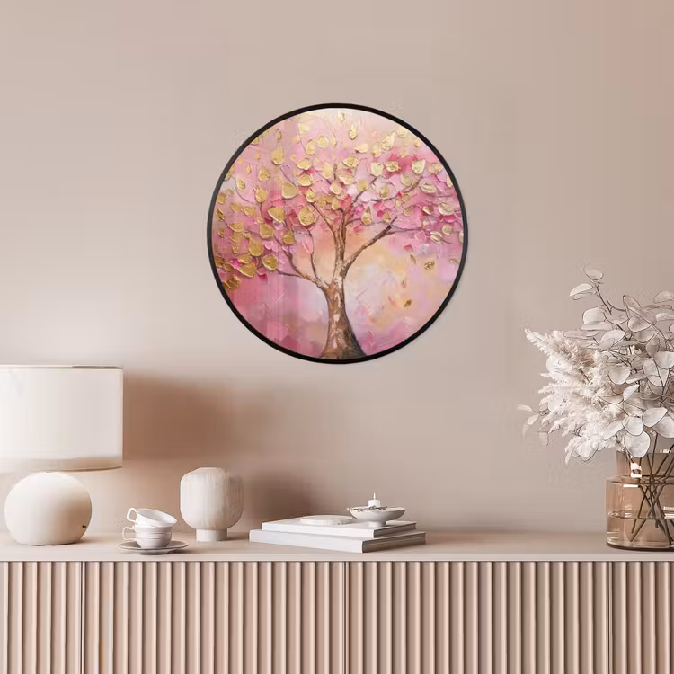 Boom - Roze - Goud - Modern Fotolijst rond zonder passe partout klein -sfeer3