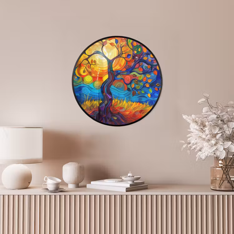 Boom - Zon - Verflook - Kleuren - Abstract Fotolijst rond zonder passe partout klein -sfeer3