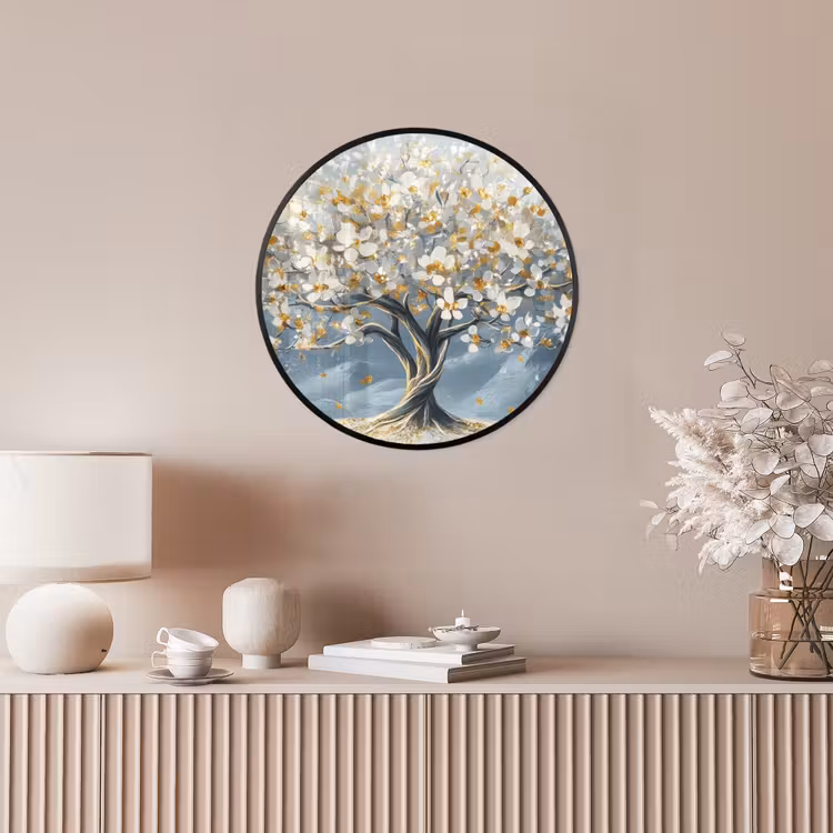 Boom - Winter - Levensboom - Modern - Goud Fotolijst rond zonder passe partout klein -sfeer3
