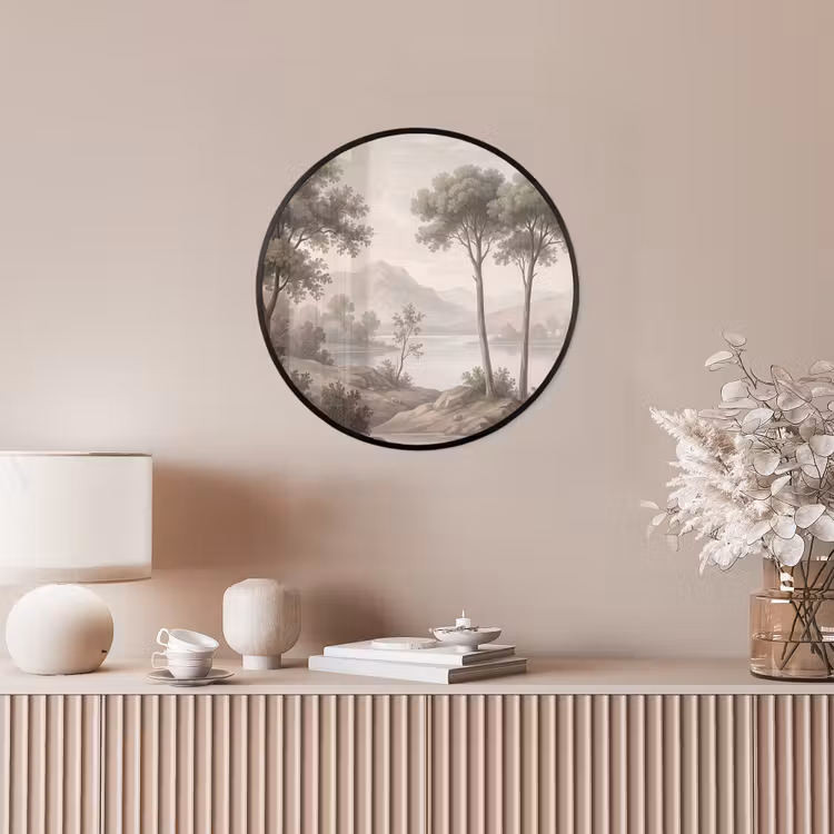Bomen - Meer - Bergen - Illustratie Fotolijst rond zonder passe partout klein -sfeer3