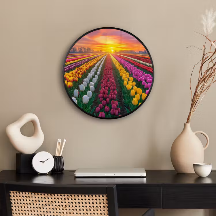 Tulpenveld - Zonsondergang - Kleurrijk Fotolijst rond zonder passe partout klein -sfeer1