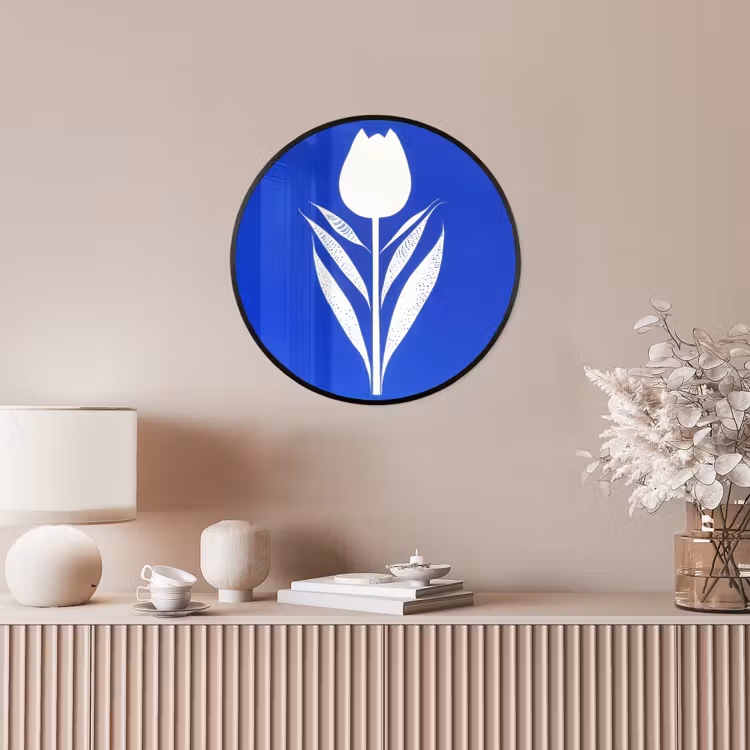 Tulp - Minimalistisch - Bladeren - Wit Fotolijst rond zonder passe partout klein -sfeer3