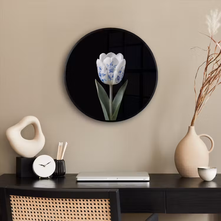 Tulp - Patroon - Blauw Fotolijst rond zonder passe partout klein -sfeer1