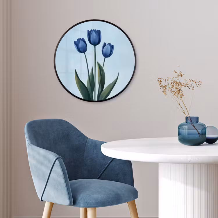 Tulpen - Blauw - Bladeren Fotolijst rond zonder passe partout klein -sfeer2