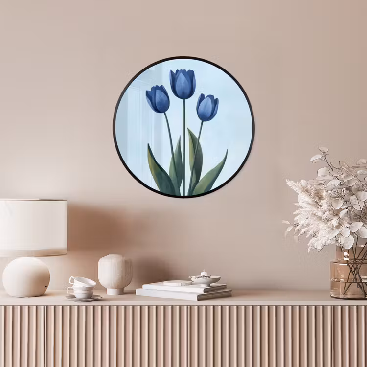 Tulpen - Blauw - Bladeren Fotolijst rond zonder passe partout klein -sfeer3