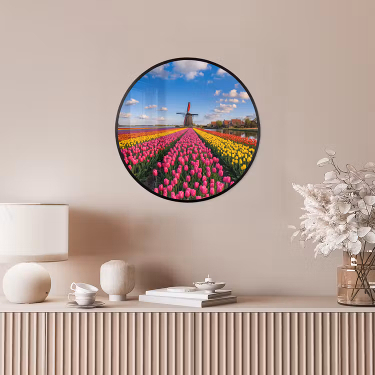 Tulpen - Holland - Molen - Kleurrijk Fotolijst rond zonder passe partout klein -sfeer3