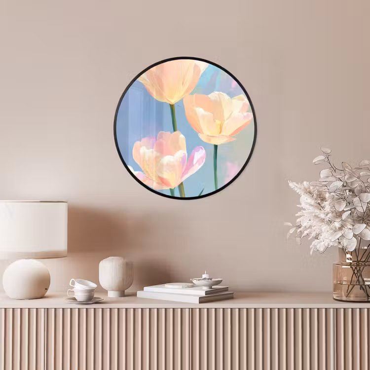 Tulpen - Roze accenten - Blauw Fotolijst rond zonder passe partout klein -sfeer3