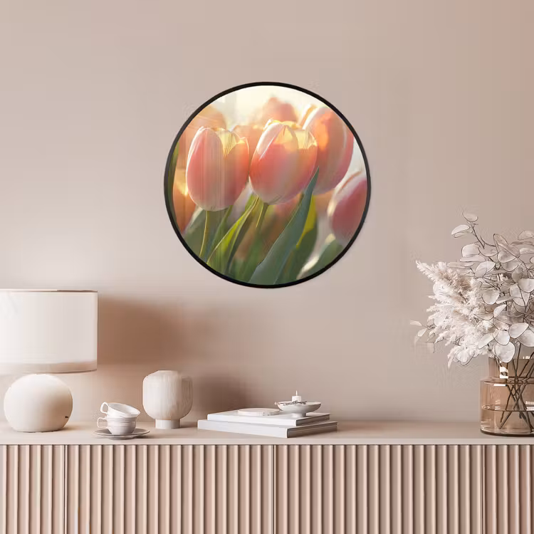 Tulpen - Roze - Zonnestralen Fotolijst rond zonder passe partout klein -sfeer3