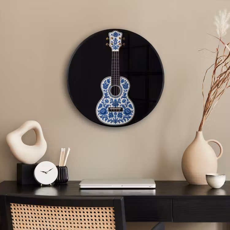 Ukelele - Delfts - Blauw - Muziek Fotolijst rond zonder passe partout klein -sfeer1