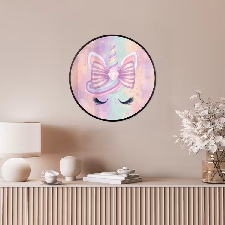 Eenhoorn - Glitters - Regenboog - Pastel Fotolijst rond zonder passe partout klein -sfeer3