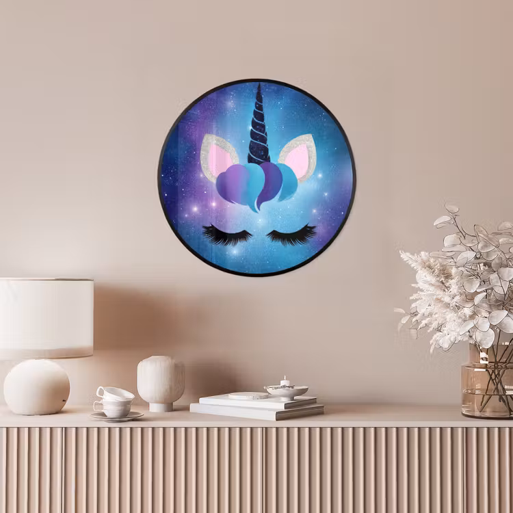Eenhoorn - Sterren - Magisch - Blauw Fotolijst rond zonder passe partout klein -sfeer3