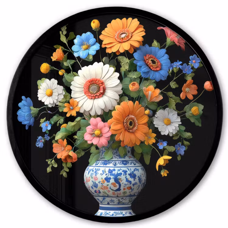 Vaas - Boeket - Bloemen - Kleur Fotolijst rond zonder passe partout klein -3d