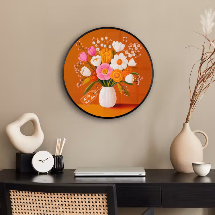Vaas - Bloemen - Oranje Fotolijst rond zonder passe partout klein -sfeer1