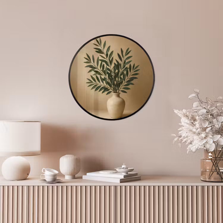 Vaas - Olijftakken - Bladeren - Beige Fotolijst rond zonder passe partout klein -sfeer3