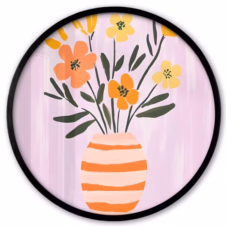 Vaas - Gestreept - Bloemen - Oranje Fotolijst rond zonder passe partout klein -3d