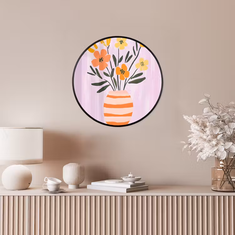 Vaas - Gestreept - Bloemen - Oranje Fotolijst rond zonder passe partout klein -sfeer3