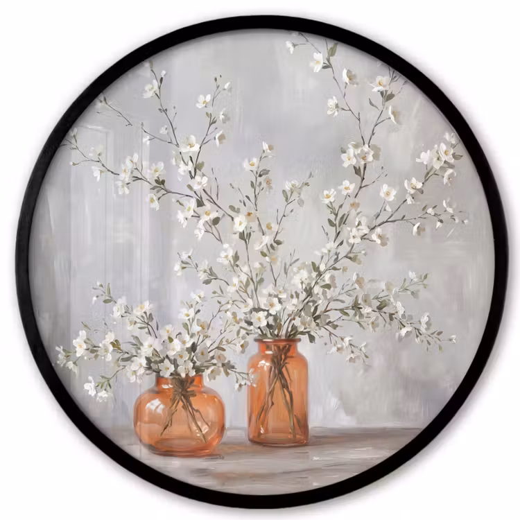 Vazen - Bloemen - Oranje Fotolijst rond zonder passe partout klein -3d