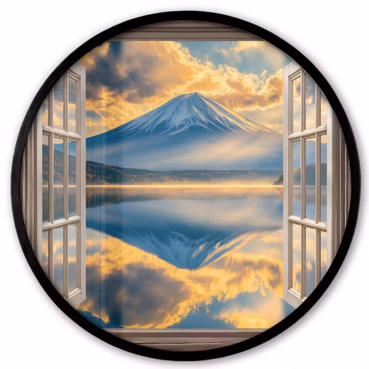 Doorkijk - Landschap - Bergen - Uitzicht - Raam Fotolijst rond zonder passe partout klein -3d