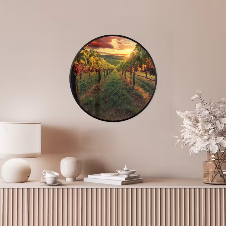 Wijngaard - Druiven - Zonsondergang Fotolijst rond zonder passe partout klein -sfeer3