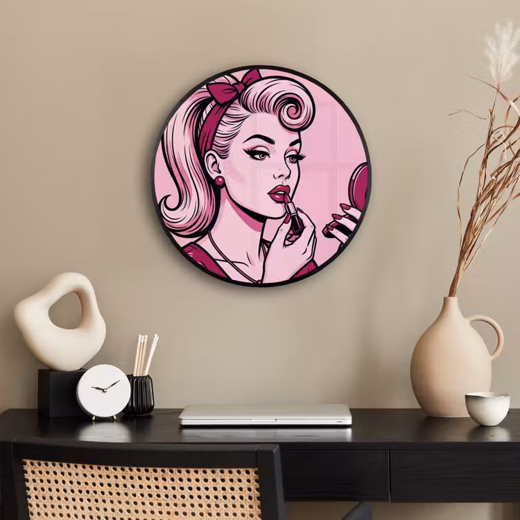 Vintage - Vrouw - Roze Fotolijst rond zonder passe partout klein -sfeer1